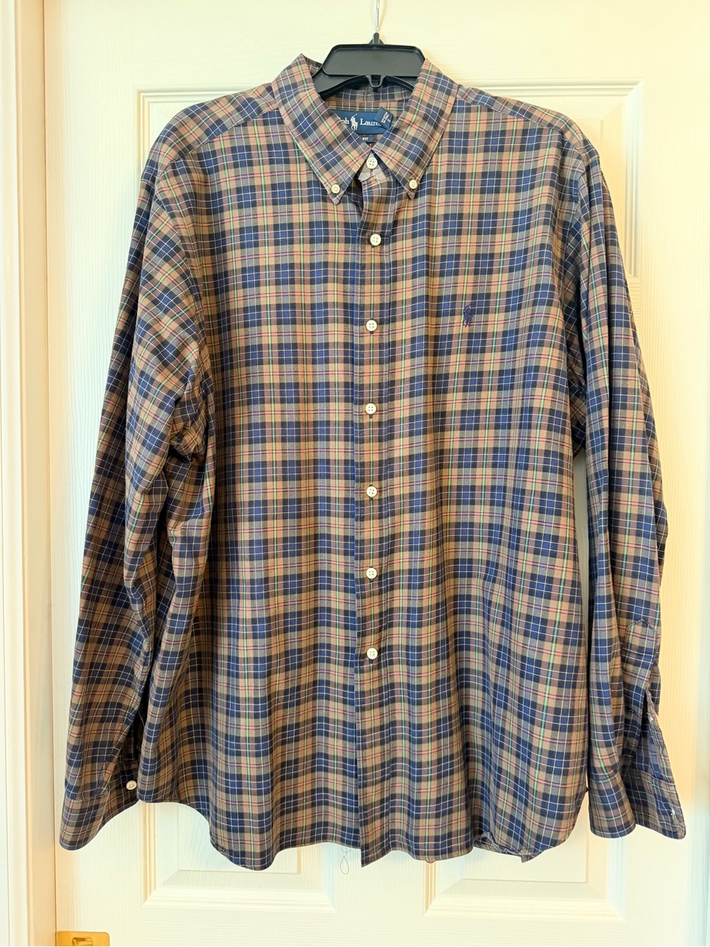 Polo by Ralph Lauren Blue and Tan Plaid Cotton Button-Down Shirt